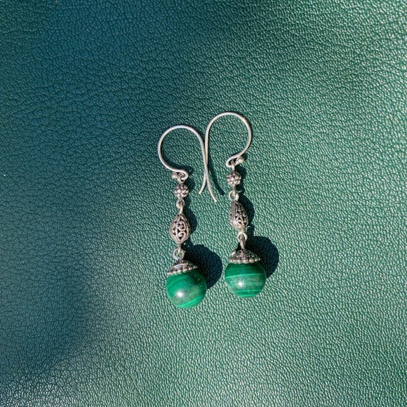 Malachite Sterling Silver Dangle Earrings NWOT Samuel B. Handmade - Picture 1 of 3
